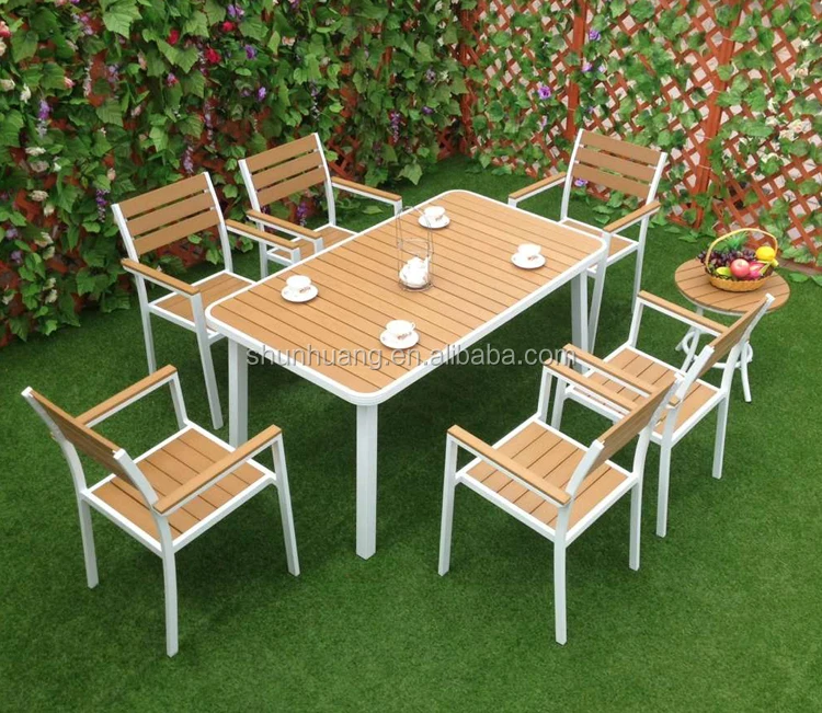 Outdoor Patio Furniture Chairs And Table Plastic Wood Dining Sets - Buy