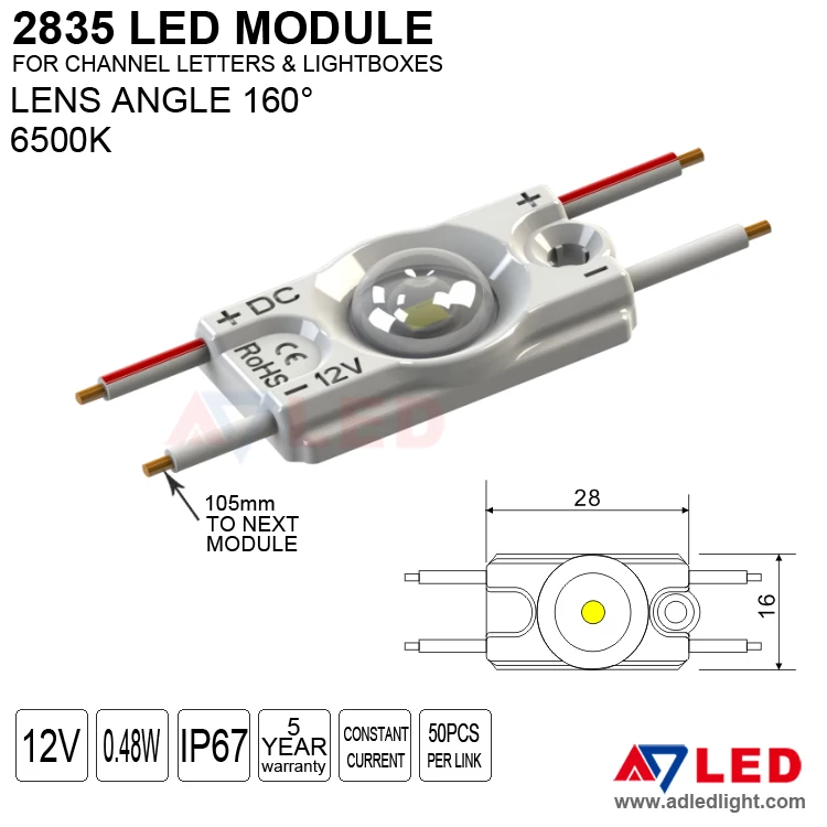 Smd2835 1led 0.48w 93lm/w 10000k white led module for letter led lights