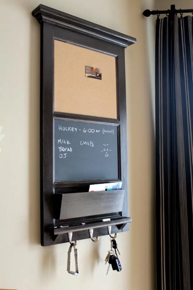 Vertical Wall Chalkboard Cork Bulletin Board With Mail Organizer And