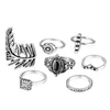 Wholesale alloy lotus flower drop shape 7 pieces set knuckle chic vintage rings jewelry