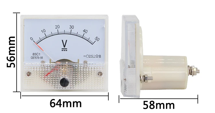 Heschen Voltmètre 85C1–10 V rectangulaire monté sur panneau DC 0–10 V  Classe 2.5 Blanc