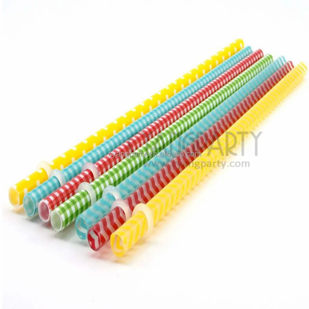 Reusable Plaid Swirly Colored Printing Hard Plastic Drinking Straw