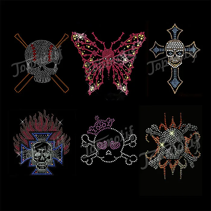 Custom Rhinestone Transfers Skull With Wings Hot Fix Crystal ...