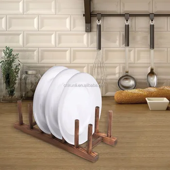 6 Slot Wood Dish Racks Kitchen Countertop Wooden Plate Rack 6 Slot Wood Dish Racks Kitchen
