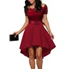 Hot Sales Women Elegant Short Sleeve Asymmetrical Swing A-line Dress Slash Neck Patchwork Midi Party Retro Lace Dress