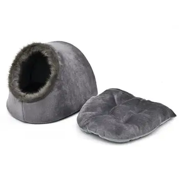 grey plush dog bed