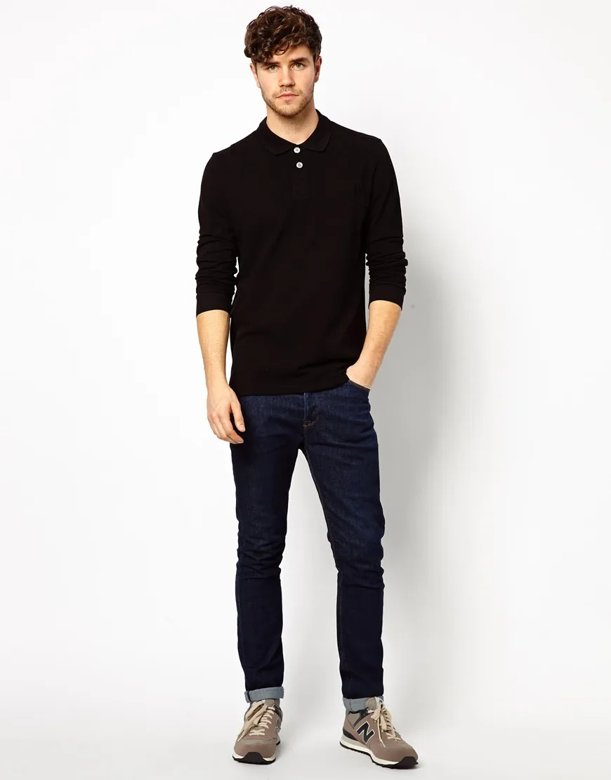 plain black long sleeve polo shirt