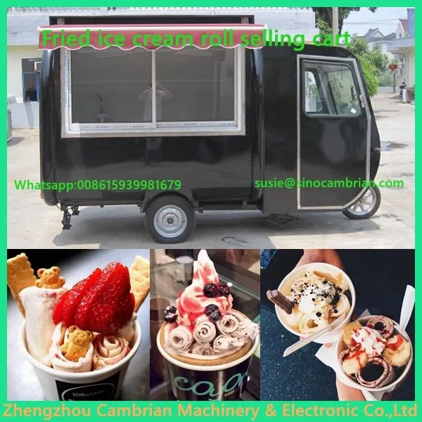 Color Customized Motorcycle Food Cart With Fried Ice Cream Machine