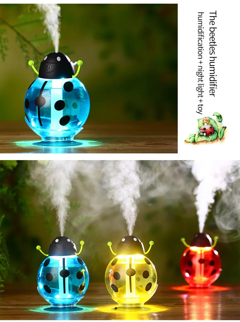 USB Powered Funny Beatle Home Car Aroma LED Humidifier Air Diffuser Purifier Atomizer Cartoon Design Creative