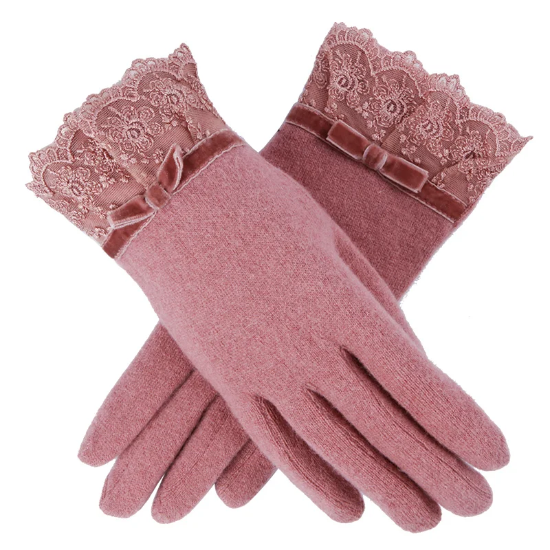 Pink Decorative Lace Ladies Winter Gloves Touchscreen Gloves Buy Pink