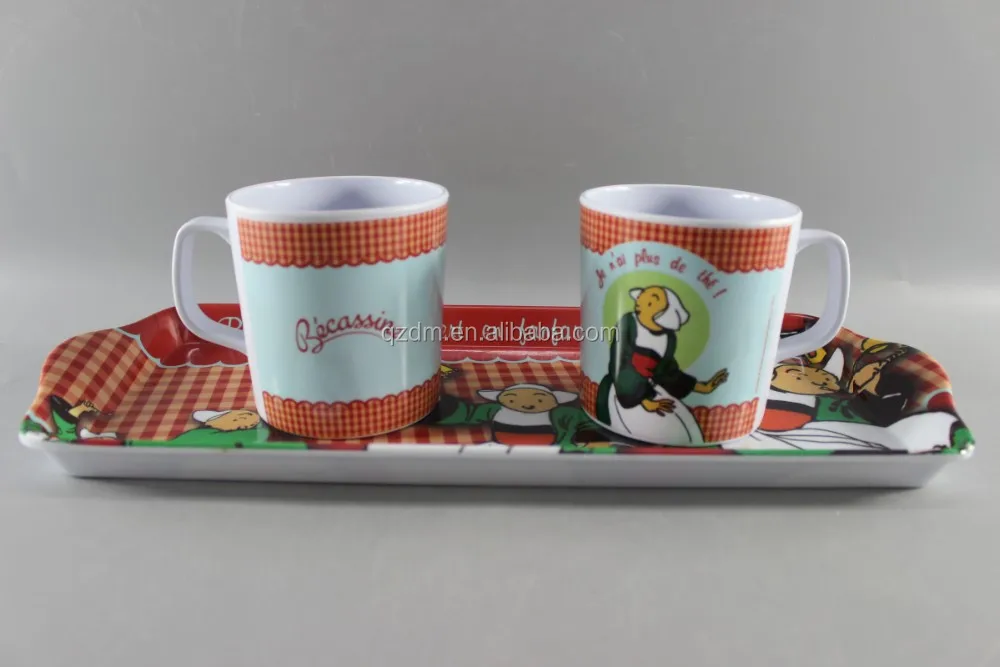 melamine serving tray and cup set