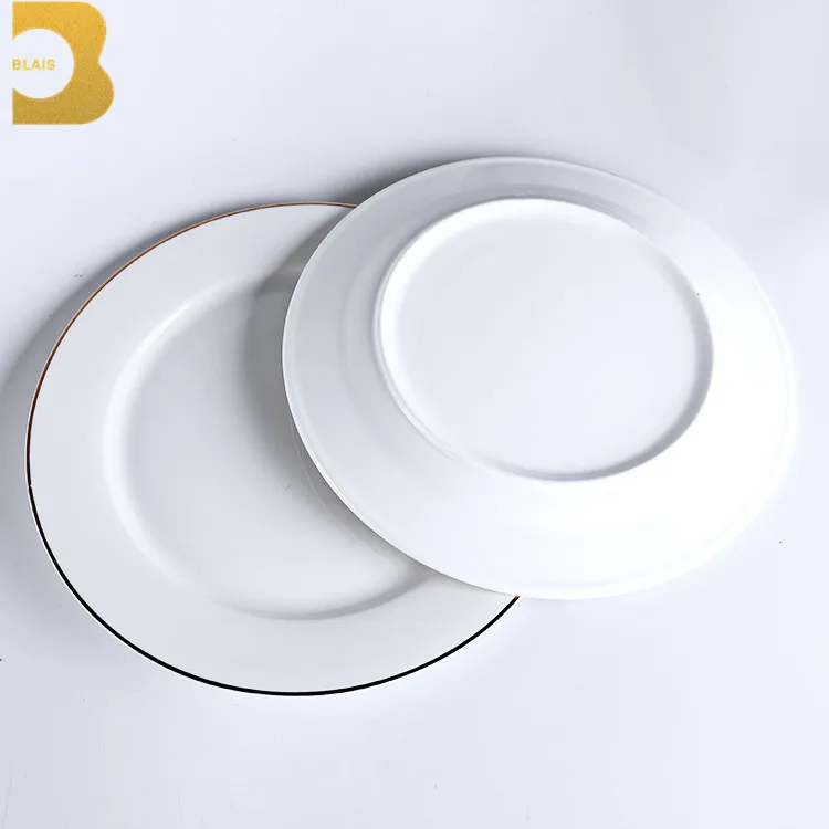 Catering Restaurant White Bone China Gold Rim Weddings Wholesale Cheap