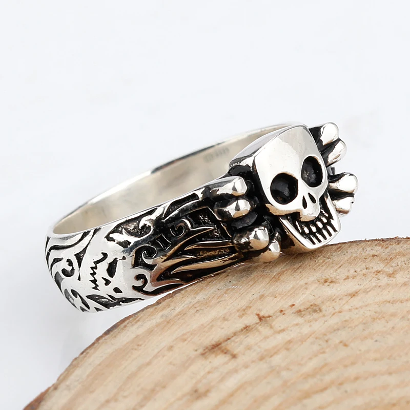 Details about   Men's Rings Solid 925 Sterling Silver Large Skull Yellow Gold Color Gothic Punk