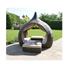 Luxury Garden furniture outdoor rattan sleeper sofa handmade lounge double big sofa with canopy curtain
