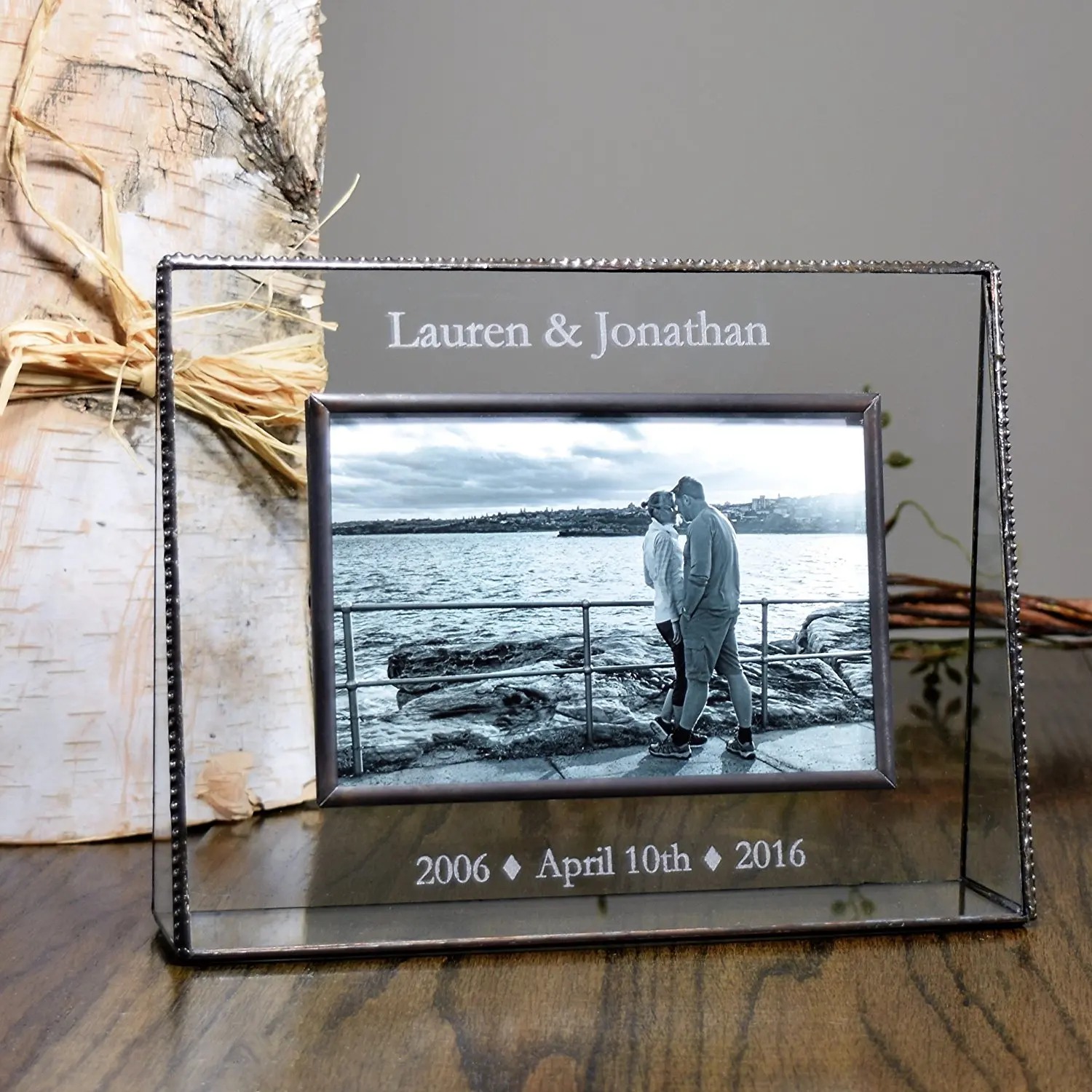 J Devlin Pic 319-57H EP549 Clear Glass Picture Frame Personalized Anniversary Photo Frame for 5x7 Horizontal Landscape Photo Frame