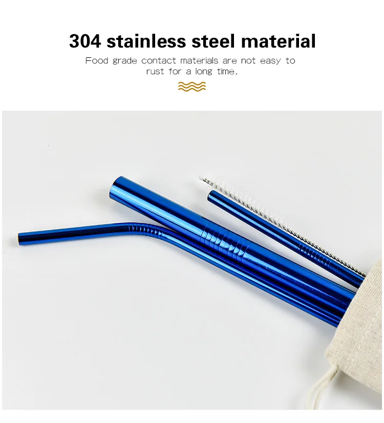 Reusable Stainless Steel Drinking Straws In Bag Metal Custom Straw Set ...