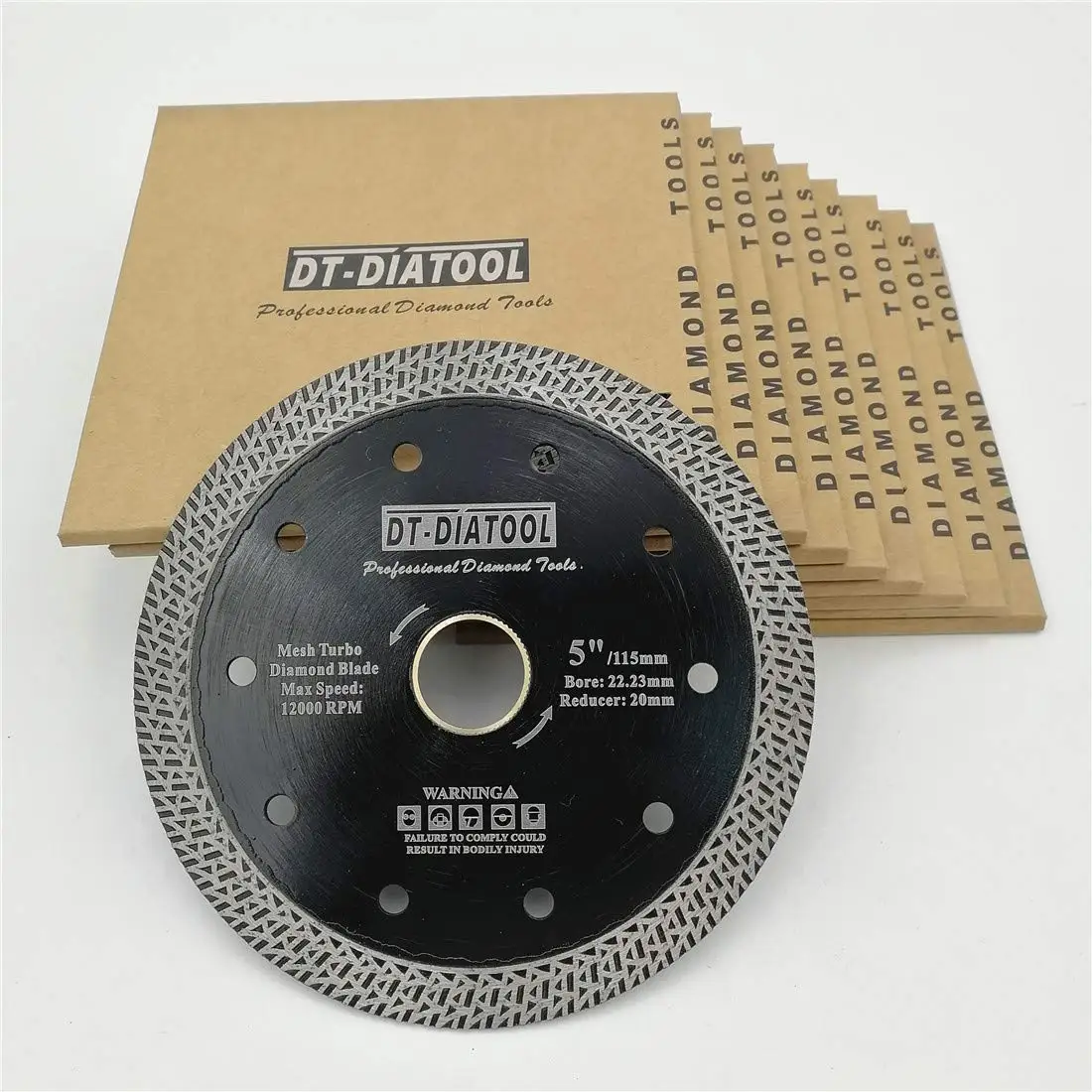 DT-DIATOOL Mesh Turbo Diamond Blade Hot Pressed Sintered Granite Marble Tile Ceramic Brick Diamond Cutting Disc Diameter 5 Inch Pack of 10
