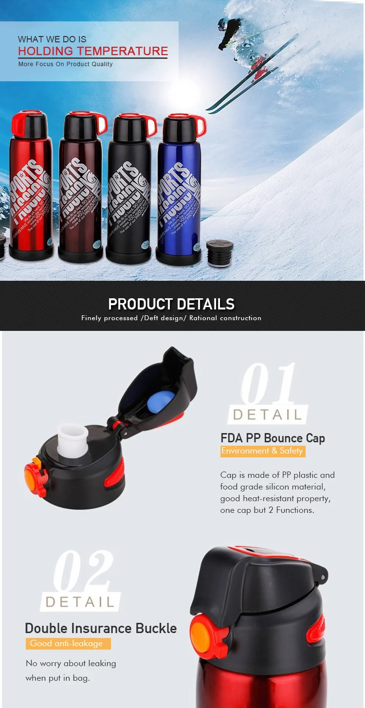 Promotional Double Wall Vacuum Thermos, Metal Thermos Flask, Stainless Steel Thermos Sport Bottle