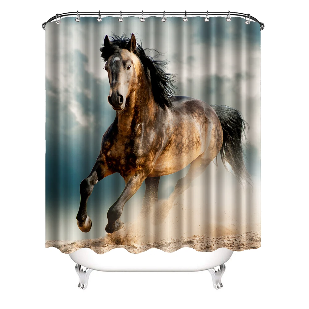 Cheval de rideau de douche pour salle de bain Animal Tissu Imperméable decor avec 12 crochets