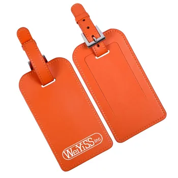 orange leather luggage tag