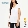 Blank white slub cotton t shirts wholesale Big v neck t shirt women Sport essential t-shirt with chest pocket