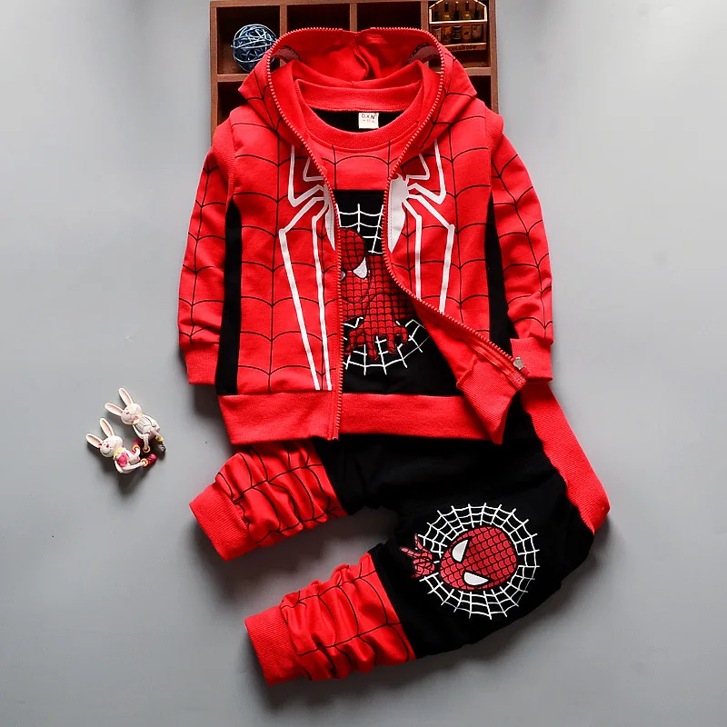 Autumn Boys Clothing Sets Kids Coat jacket+T Shirt+Pants 3 Pcs Children Sport Suits Baby Boys Spider Man Clothes Set