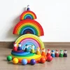 rainbow blocks children's intellectual early education Montessori kids craft wooden toys building blocks