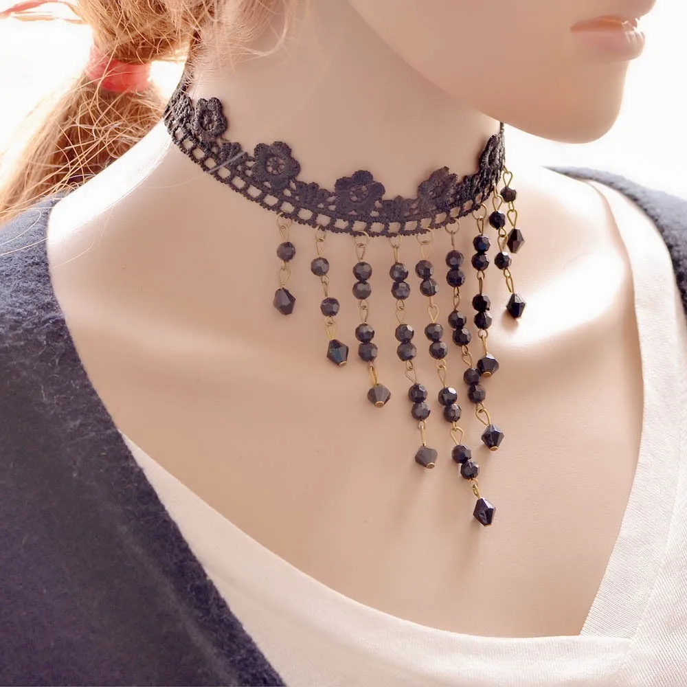 Long Way Jewelry Daily Wear Dress Or Casual Top Matching Black Necklace Made Of Lace With Black 