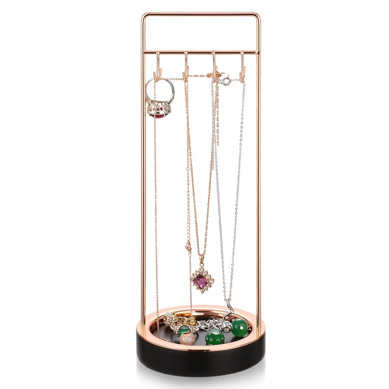 Black Resin Rose Gold Metal Jewelry Tree Stand Bracelet Necklace Black Resin Rose Gold Metal Jewelry Tree Stand Bracelet Necklace Organizer Display Rack Ring Tray