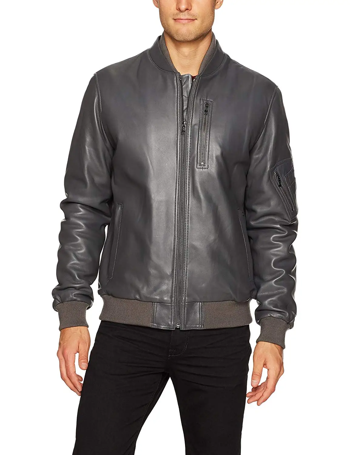 Bugatchi Men's Classic Fit Leather Bomber Jacket
