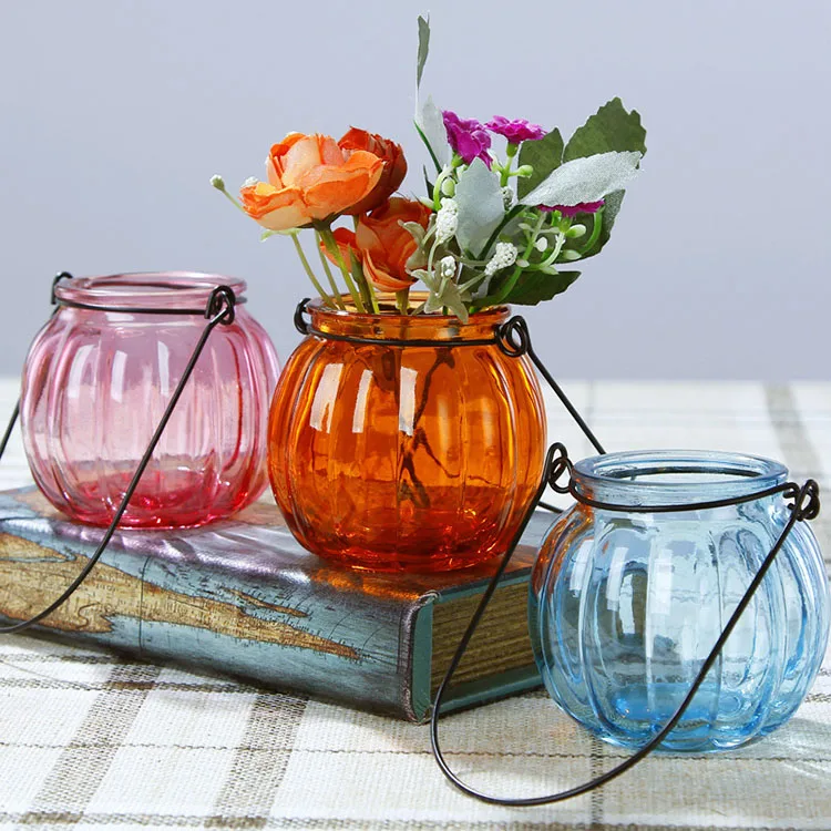 Hanging Pumpkin Shape Colored Decoration Glass Candle Jar Wholesale