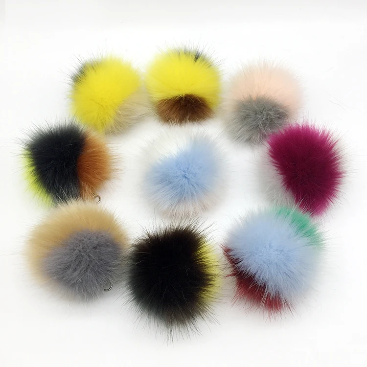 DIY Faux Fur Pom Poms Ball with Press Button Removable Fluffy Pompom for Knittin