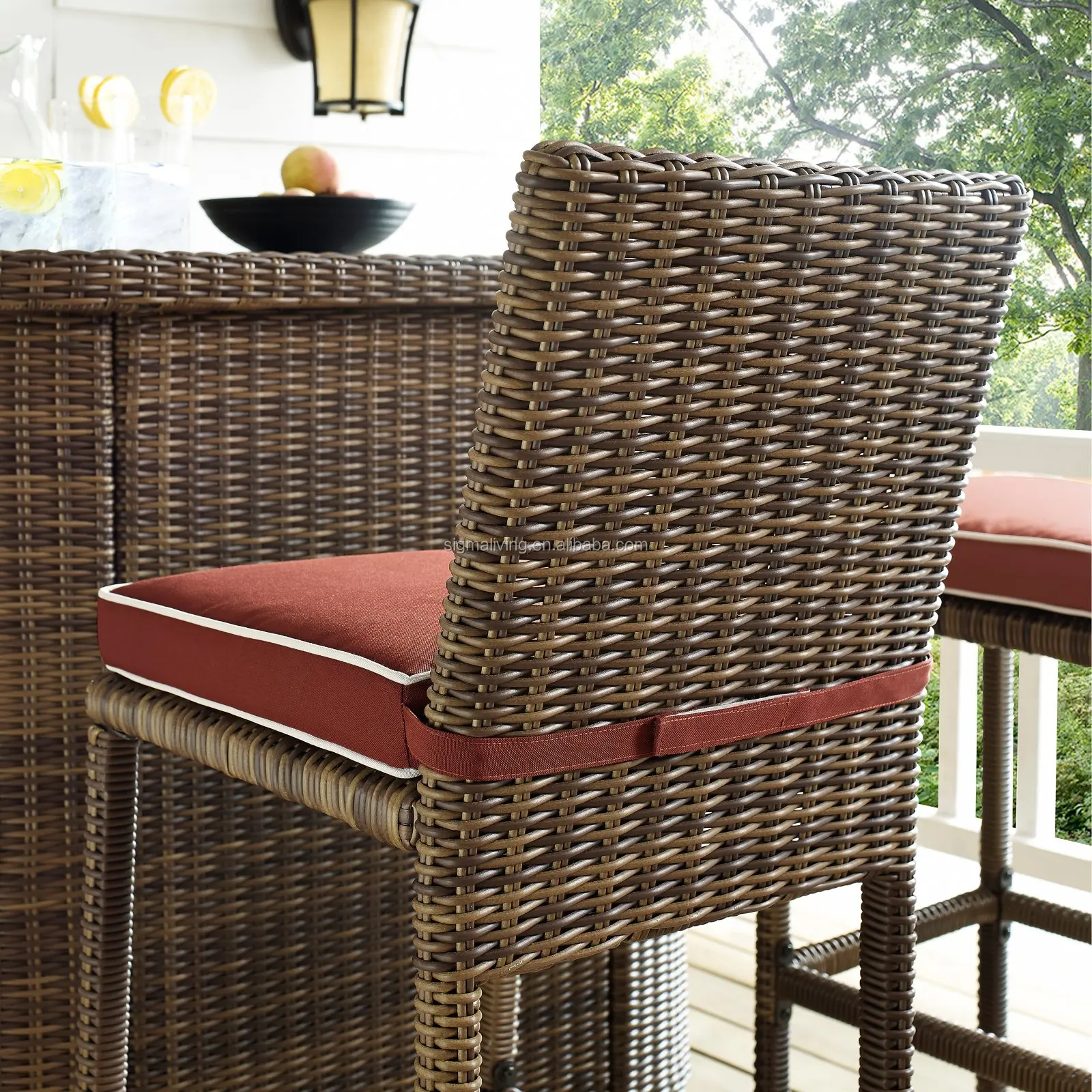 Wholesale Outdoor Cheap High Quality Wicker Patio Cube Set Rattan Furniture Outside Garden Home Bar Table Stool Chair Sets