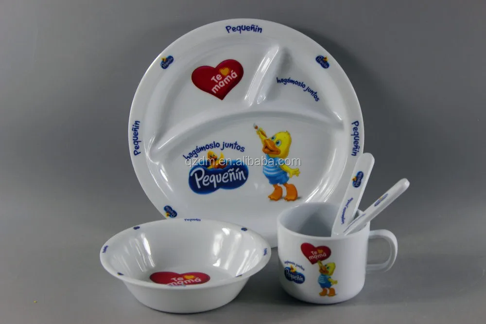 Duck Print Melamine Kids Dinner Set Of 5 Piece With Color Box