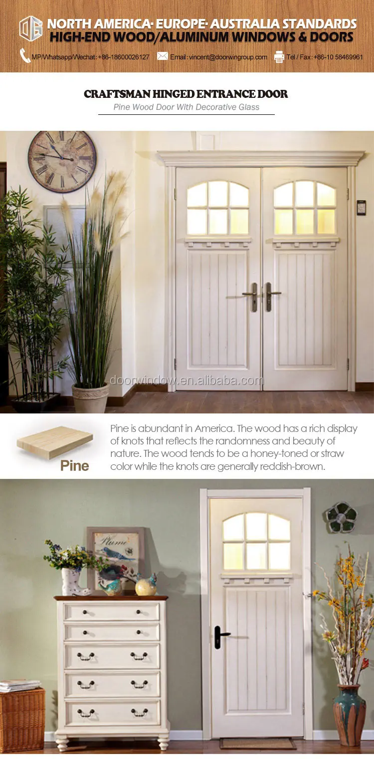 Country side front door designs white pine larch oak wooden door with tempered glass