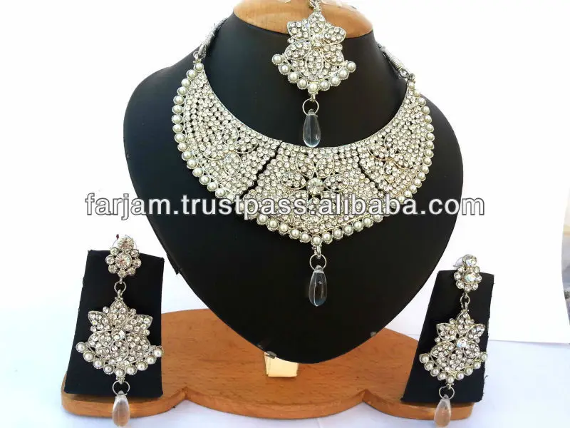INDIAN SILVER WEDDING NECKLACE SET 
