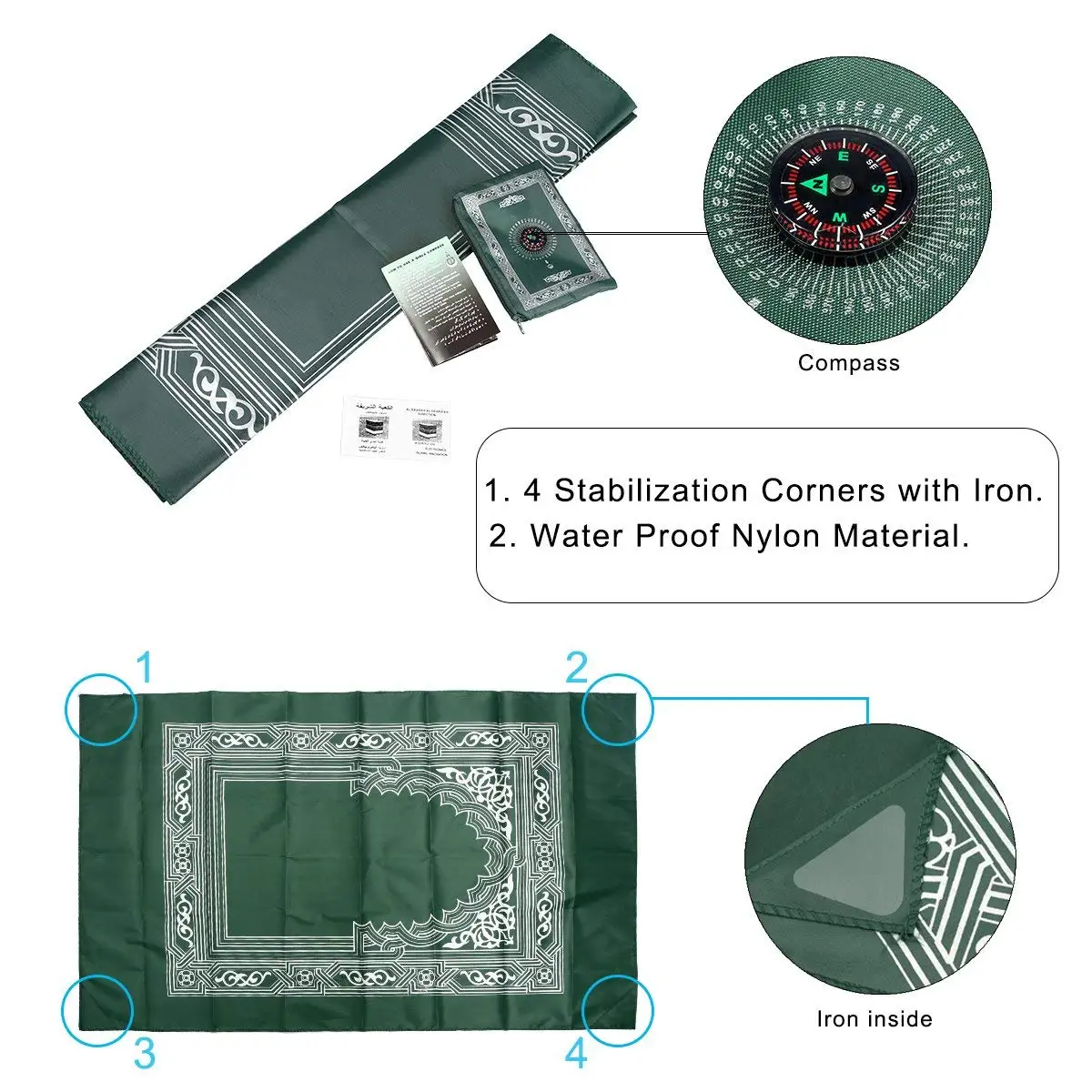 Islamic Travel Pocket Size Muslim Prayer Mat With Compass Wholesale