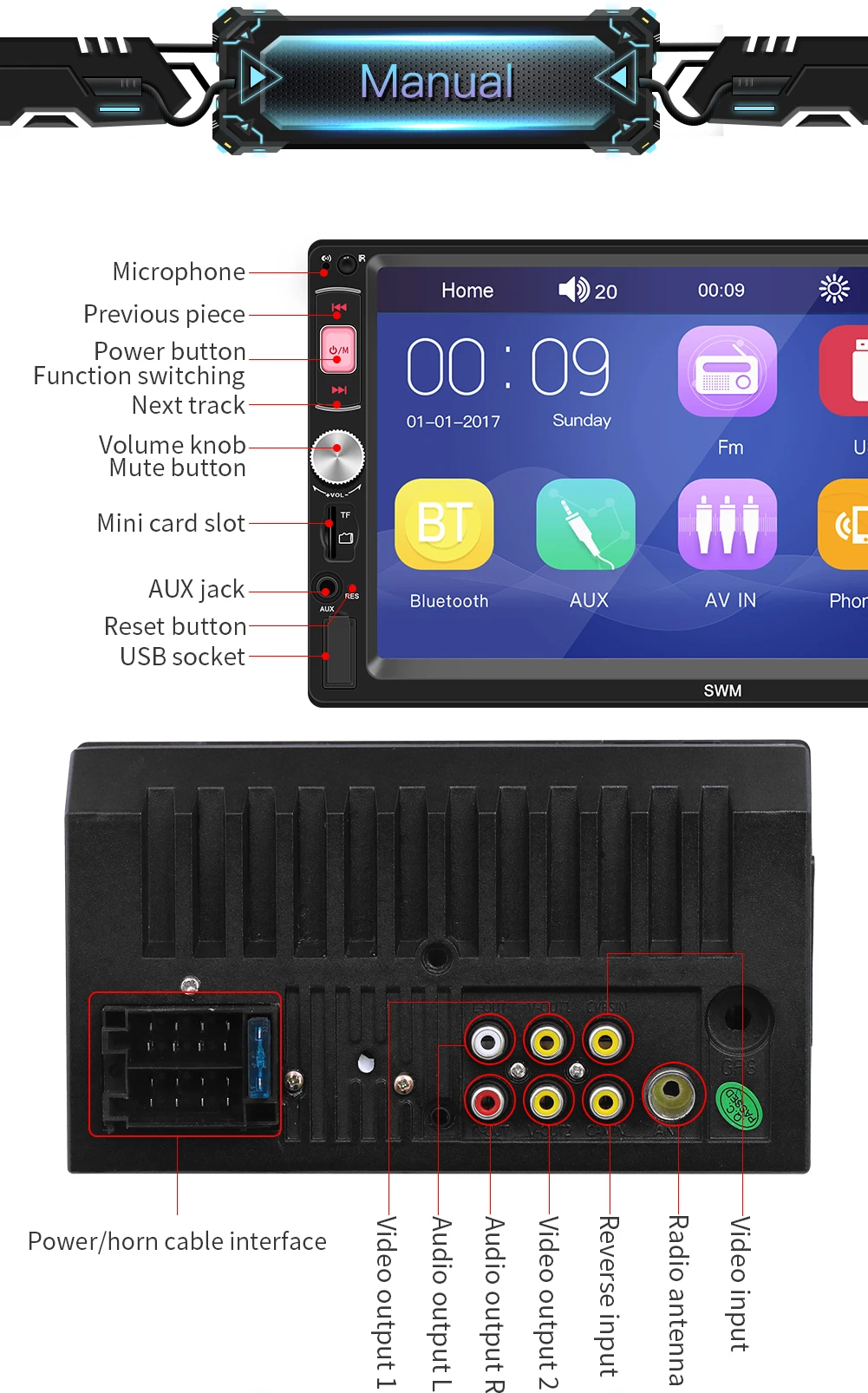 X4 2din 7inch Radio Car Mp5 Player Car Stereo Touch Screen Android Ios