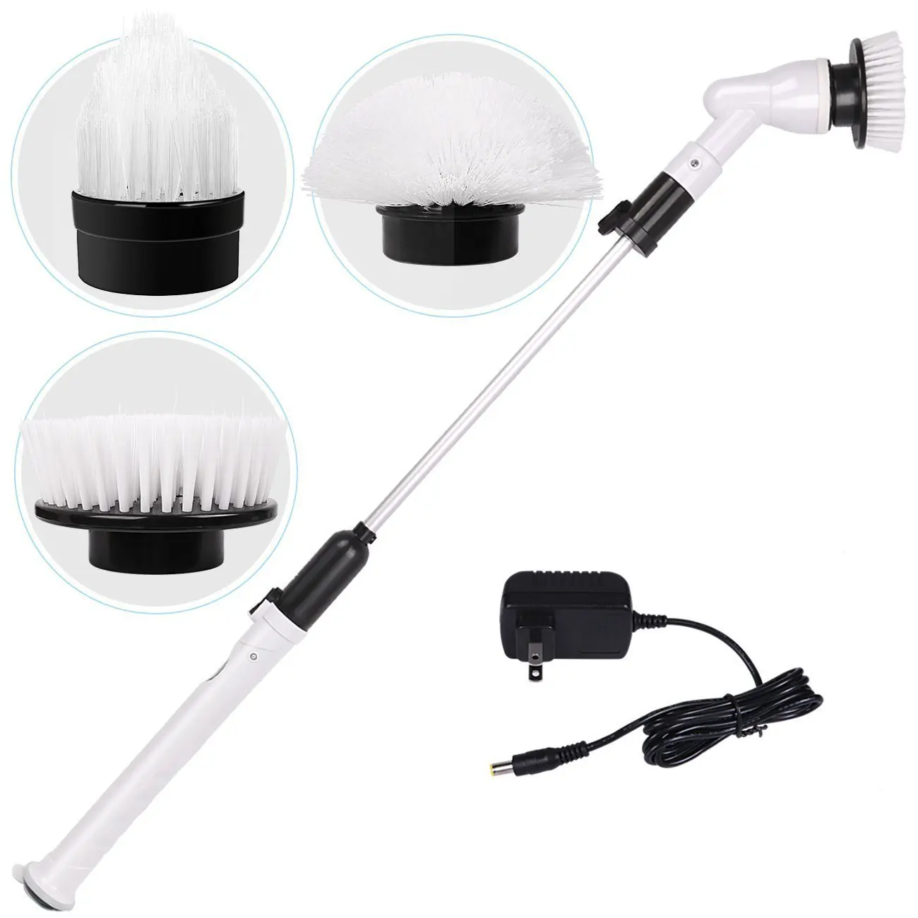 Spin Scrubber, Cordless Power Spin Scrubber for Bathroom, Floor, Wall, Floor, Scrub Brush Scrubber- Easy Way to Scrub- No Bending, No Hard Work- With 3 Waterproof Rotating Head &1 Adapter(Black)