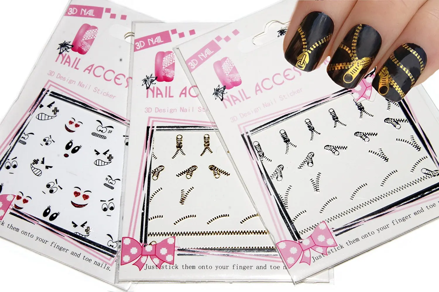 Buy Nail Art 3d Stickers Decalssilver Gold Zipper Design And