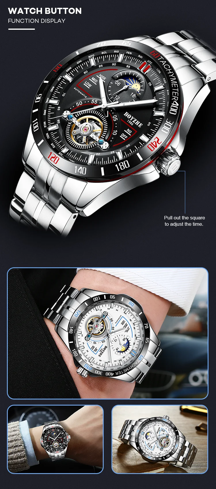 Boyzhe montre Mécanique En Acier Inoxydable | Top Montre De Luxe Pour Hommes,Étanche Lune,Phase Tourbillon Automatique Buy Hommes Montres Boyzhe montre Mécanique En Acier Inoxydable | Top Montre De Luxe Pour Hommes,Étanche Lune,Phase Tourbillon Automatique Buy Hommes Montres