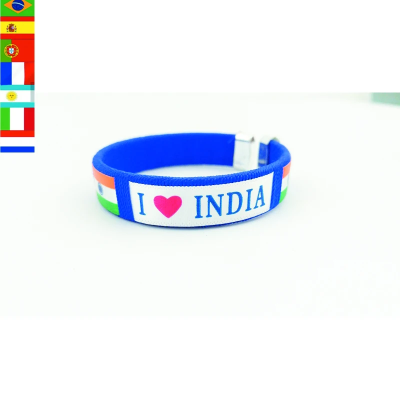 Manufacturer Free Sample Country Flag Logo Fabric Wristbands Indian