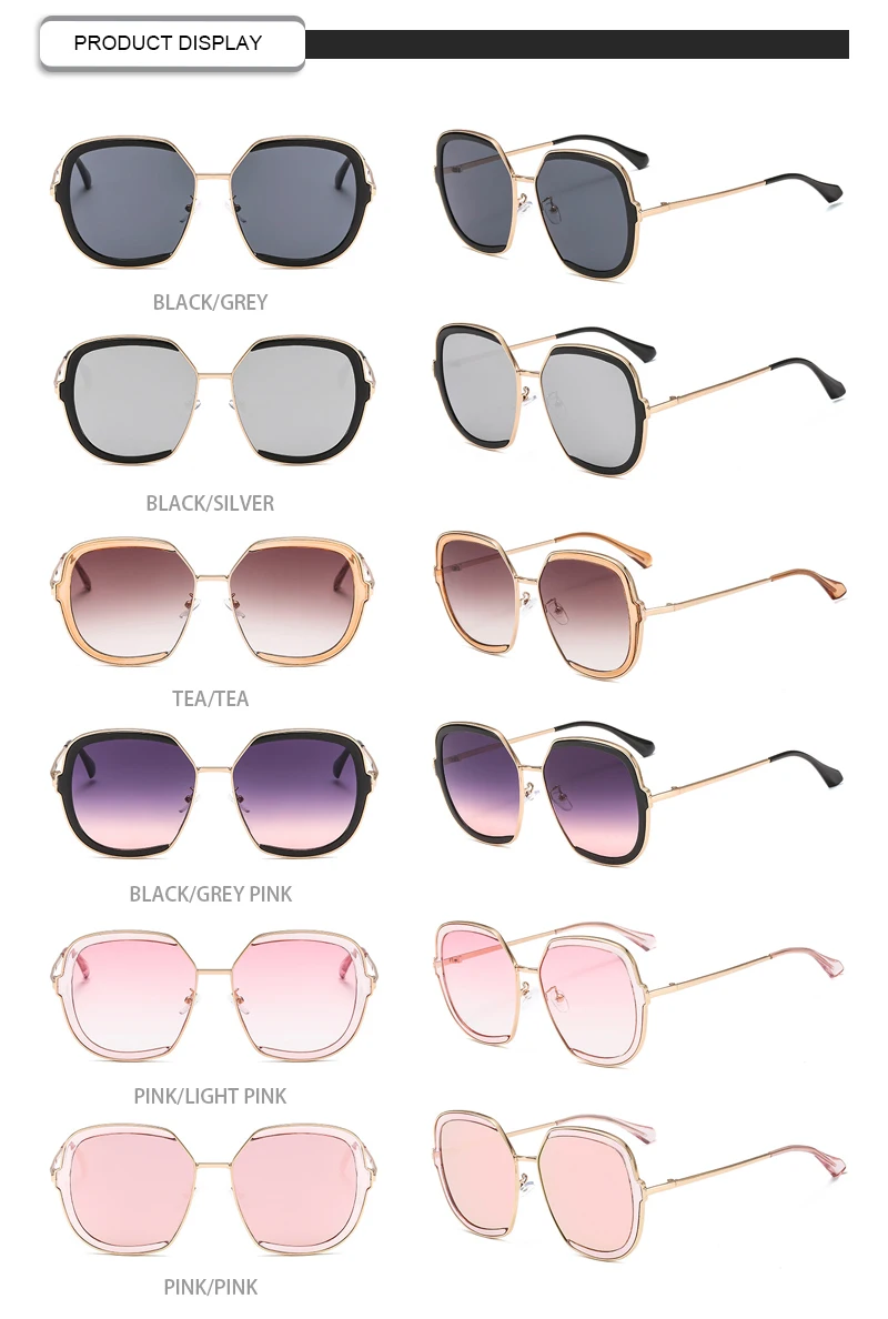 2019 Vintage Trend Metal Oversized Sunglasses Gradient Women Half Frame Glasses