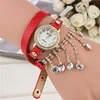 New arrival crystal dangle multi wrap leather woman bracelet watch press button quartz watch stock