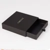 Custom design kraft slide open sliding package storage black paper box with sleeve silk ribbon
