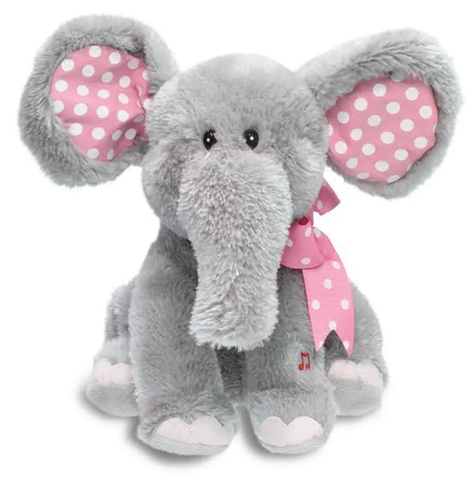 Cuddle Barn Ellie the Elephant Animated Musical Plush Toy, 12” Super Soft Cuddly Stuffed Animal Moves Head and Flaps Ears to the Classic Tune “Do Your Ears Hang Low”- Gray & Pink