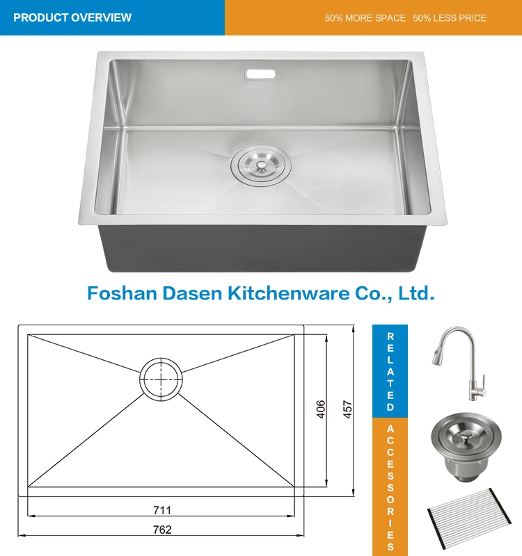 Deep Single Basin Stainless Steel White Farm Kitchen Table Top Sink
