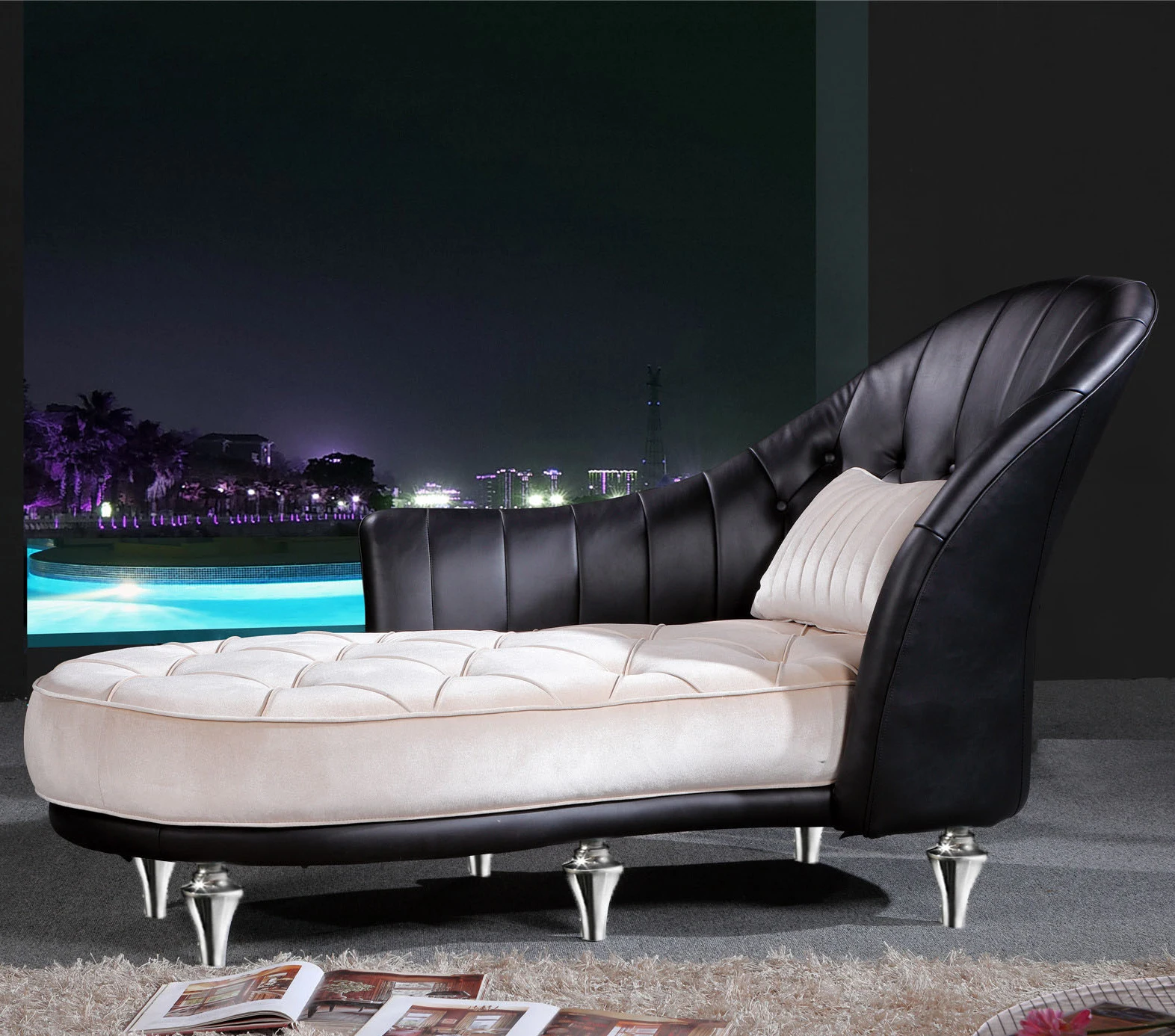 High Quality Luxury Modern Genuine Leather Reclining Chaise Lounge