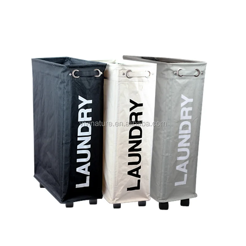 Slim Laundry Hamper Collapsible Rolling Laundry Cart With Laundry