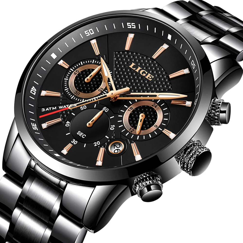 LIGE LG9866 Stainless Steel Quartz Watch for Men - Luxury Sport